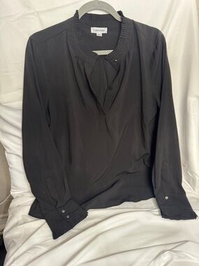 Calvin Klein Black Long-Sleeve Ruffle-Trim Blouse